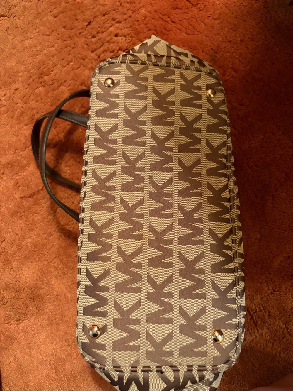 Michael Kors Brown MK Logo Tote with Gold Accents. Some wear and tear on straps